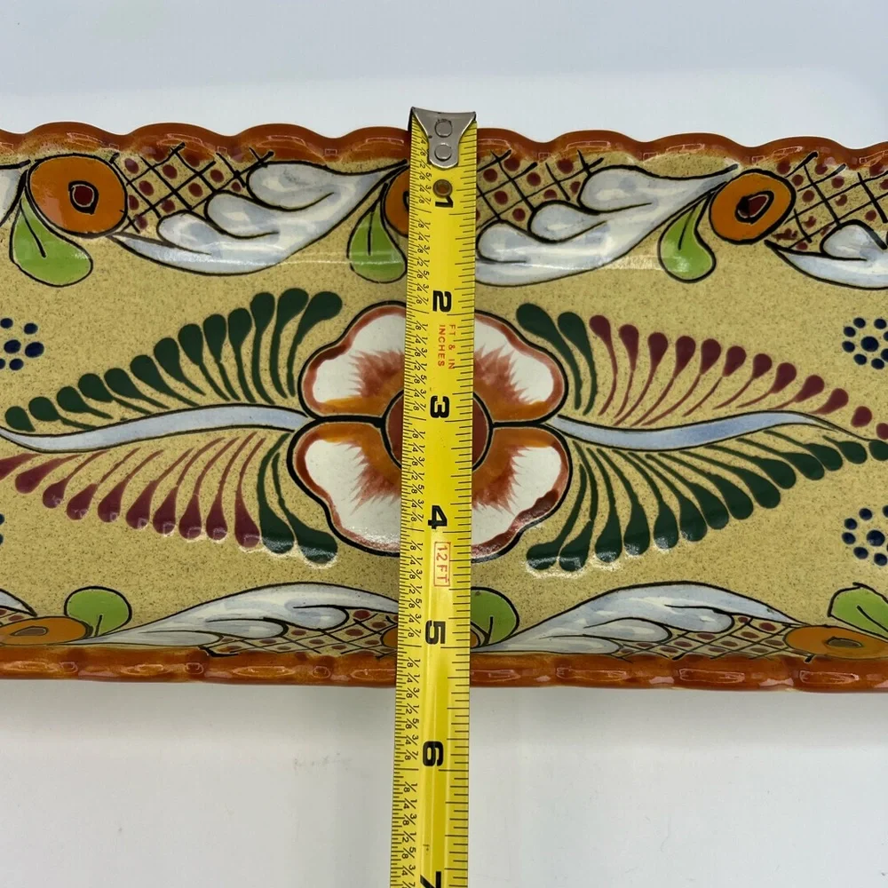 Mendez Torres Mexican Pottery Tray Rectangular Platter Handmade Signed Yellow